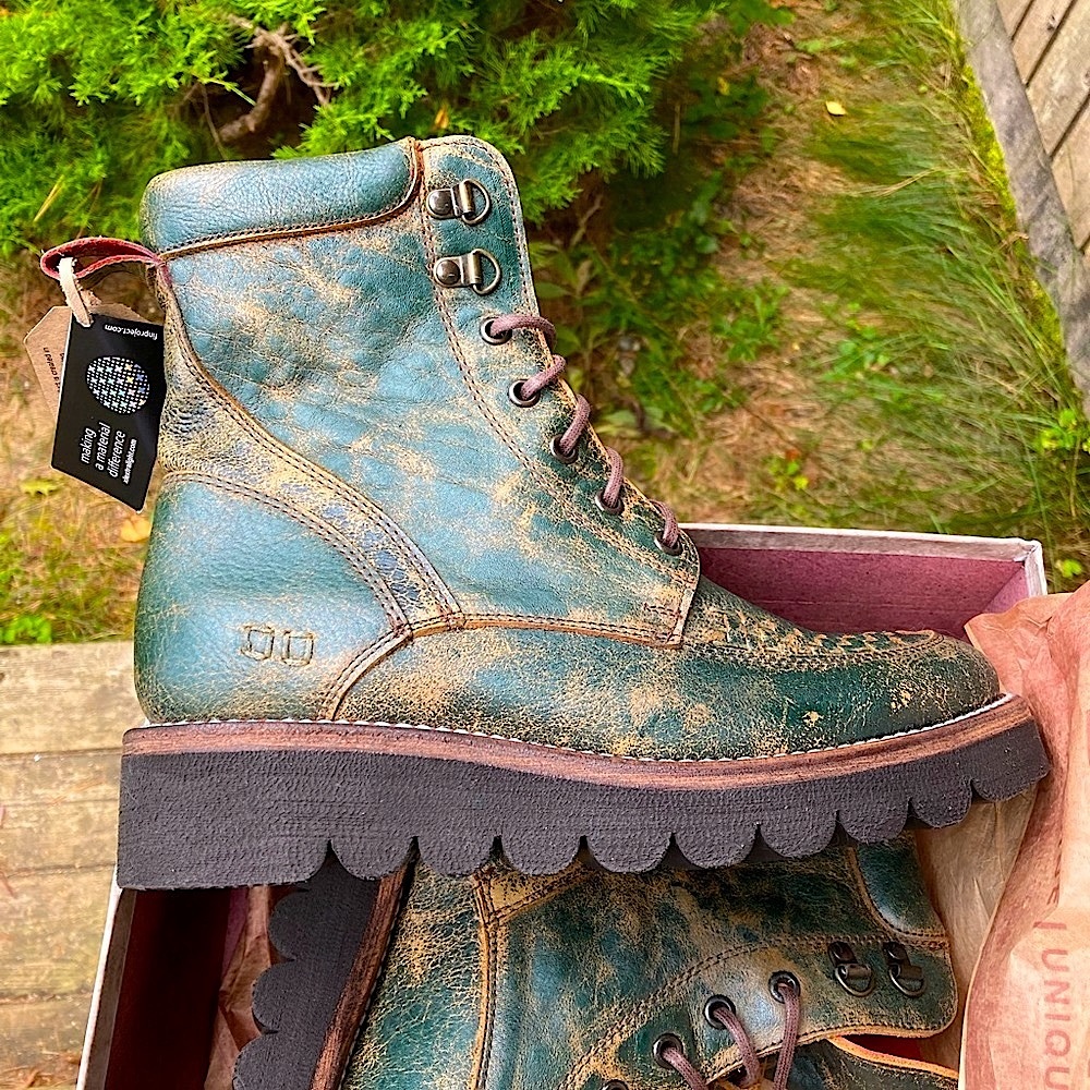 BED STU Boots ELISHA II Leather Combat Moto TEAL LUX Green Black Size 8 - Picture 6 of 12